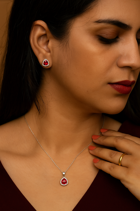 Classic Silver Ruby Curve Set – Bold Shape, Refined Sparkle