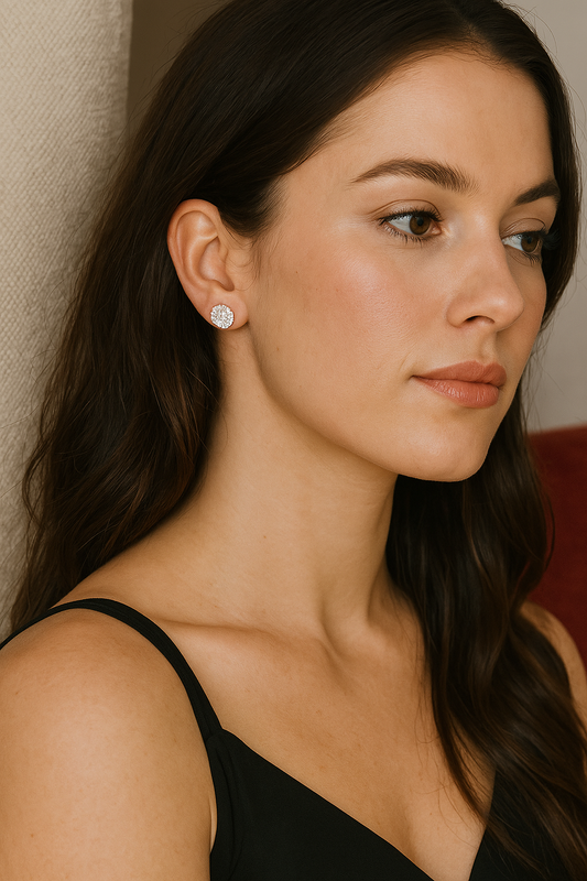 925 Sterling Silver Floral Stone Stud Earrings