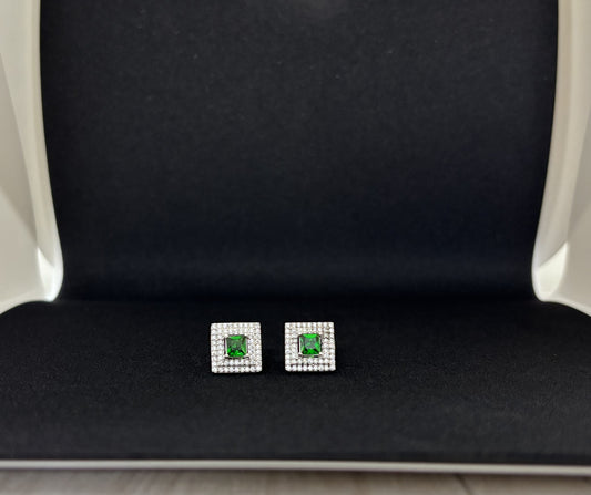 Luxe Emerald-Cut Silver Square Studs
