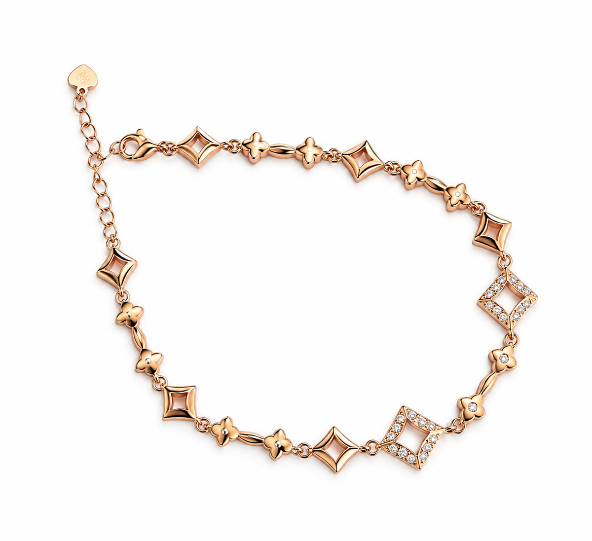 Rose Gold Geometric Silver Bracelet with Floral Details