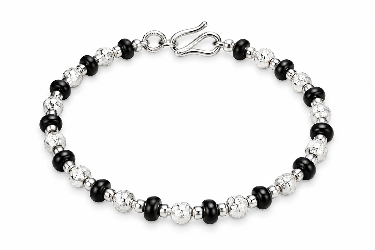 Noir Rhythm 925 Silver Beaded Anklet