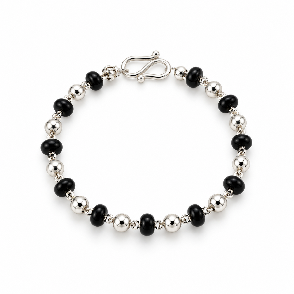 925 Silver Black Bead Bracelet