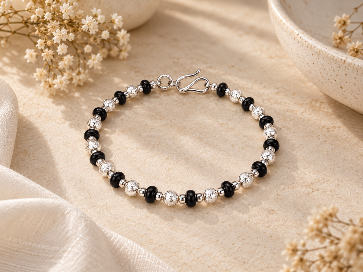 Noir Rhythm 925 Silver Beaded Anklet