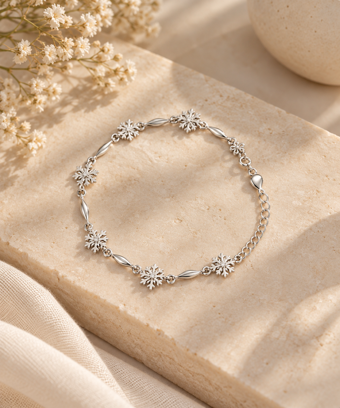 Silver Bloom & Snowflake Bracelet