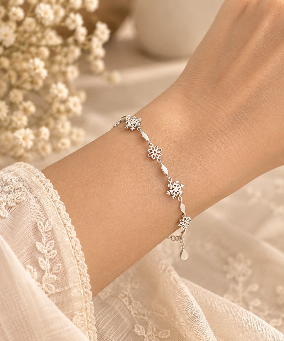 Silver Bloom & Snowflake Bracelet