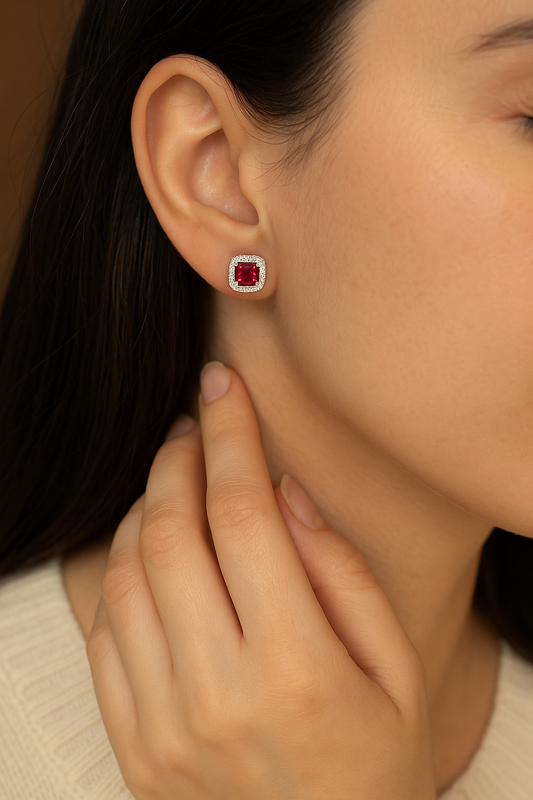 Silver Ruby Geo Studs