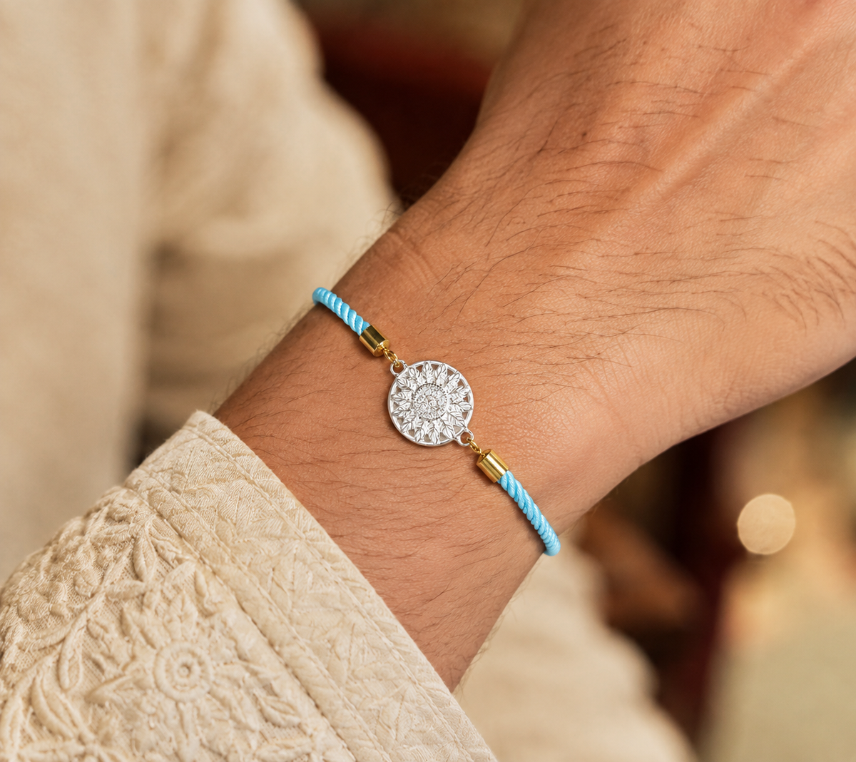 Azure Bloom Silver Rakhi