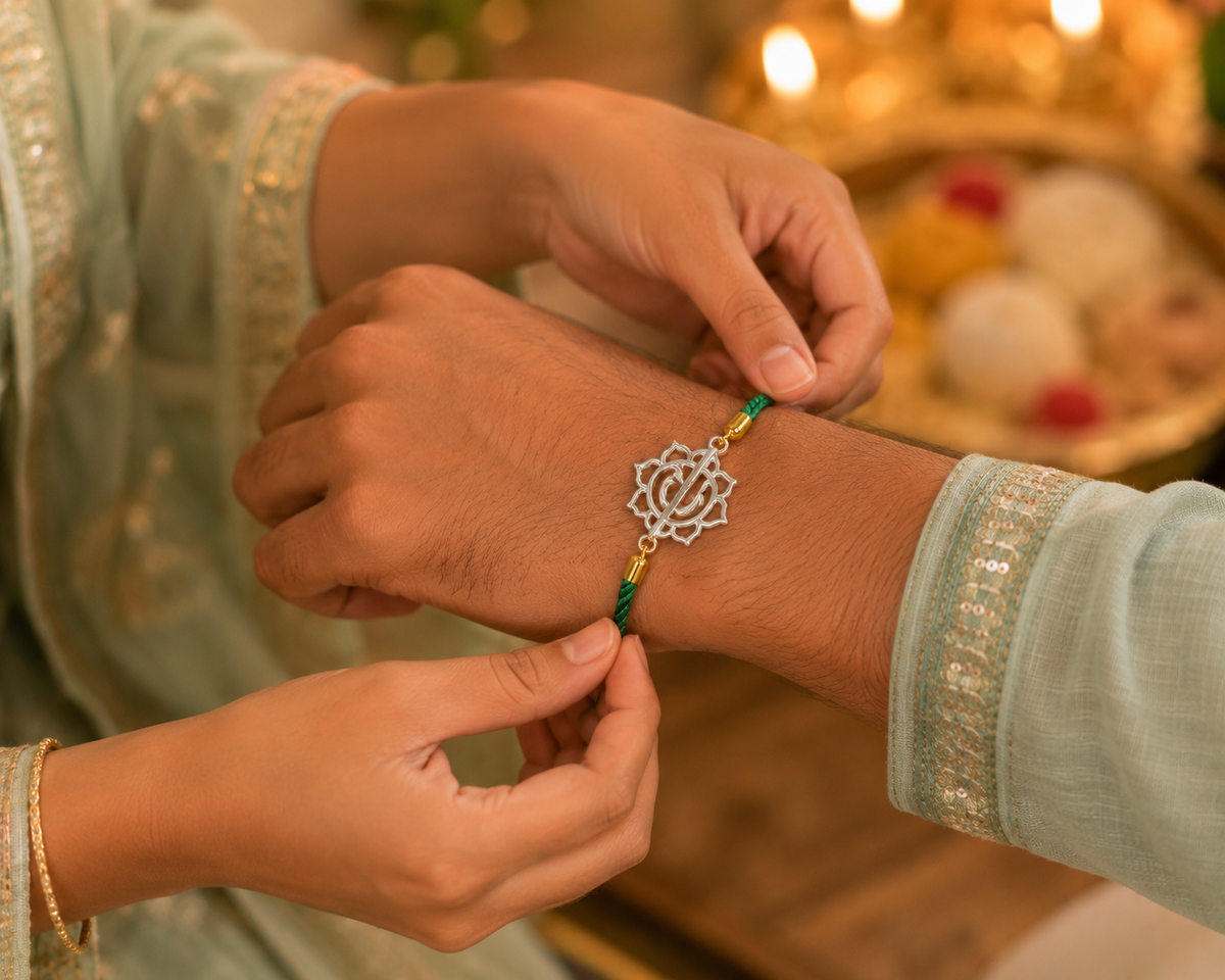 Emerald Lotus Silver Rakhi