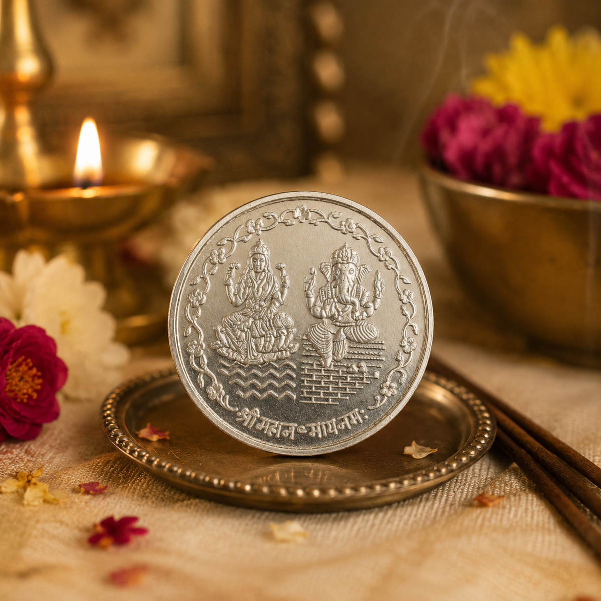 999 Silver Lakshmi Ganesh Coin – 20 Grams