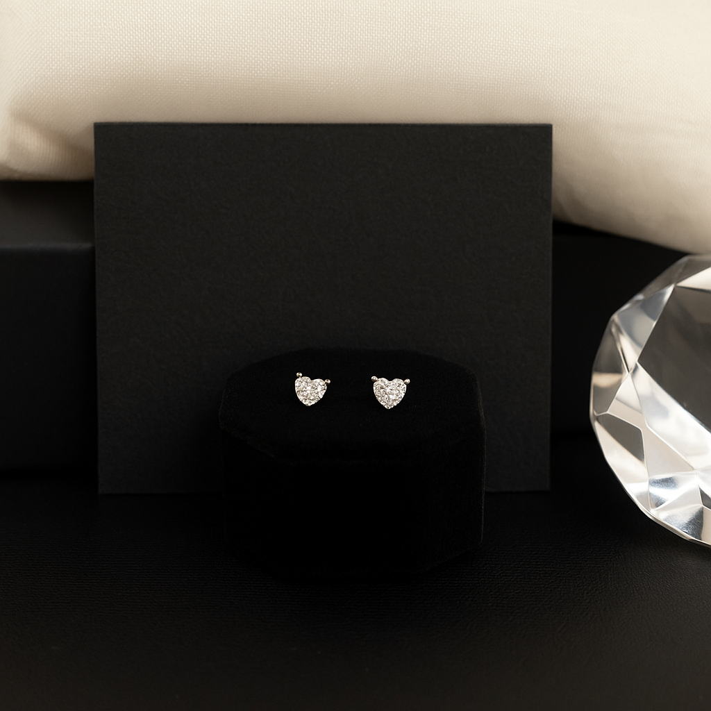 Silver Heart Solitaire Studs