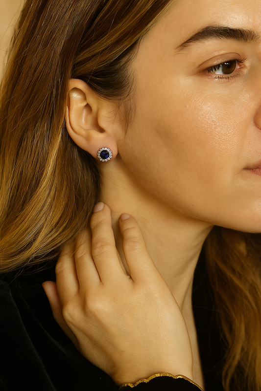 Silver Sapphire Bloom Earrings