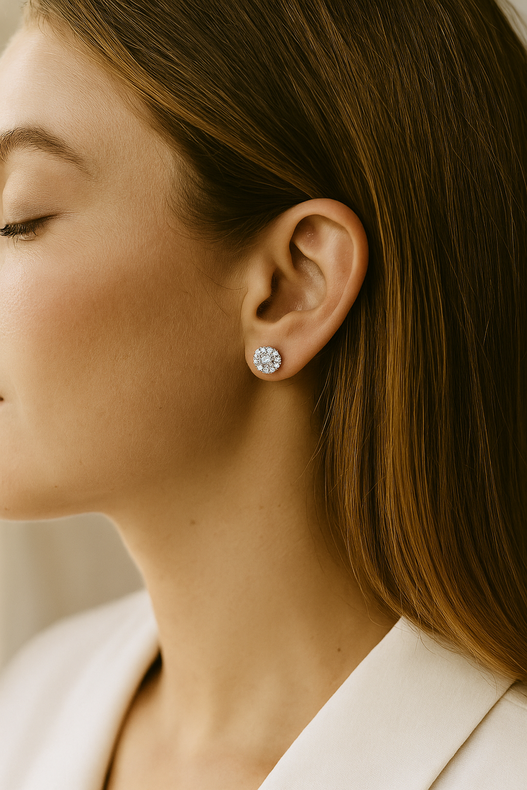 Silver Floral Solitaire Studs