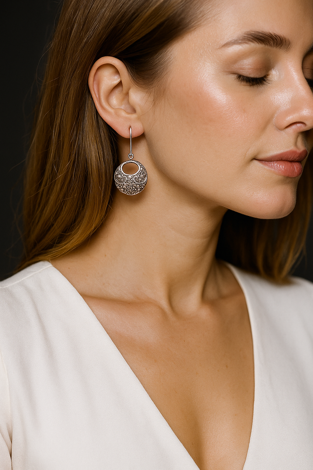 Oxidised Silver Floral Drop Earrings