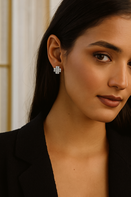 Silver Pixel-Cut Square Studs