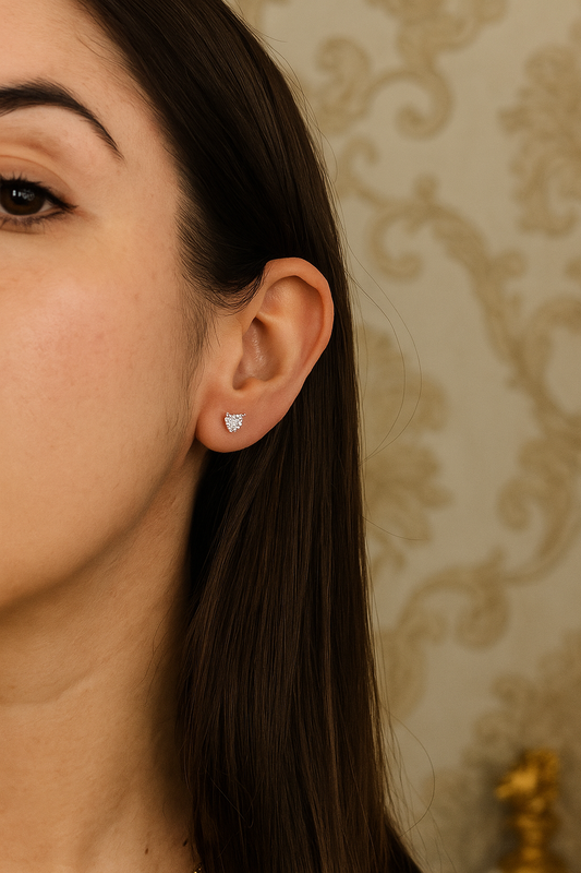 Silver Heart Solitaire Studs