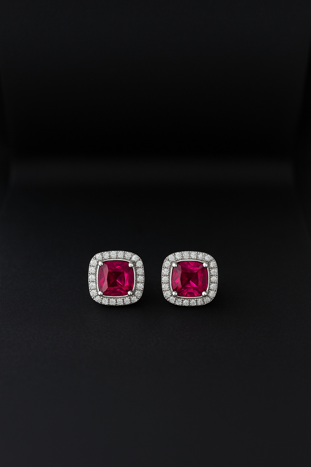 Silver Ruby Geo Studs