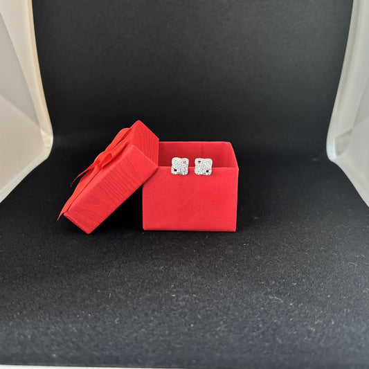 925 Sterling Silver Square-Cut Floral Stud Earrings