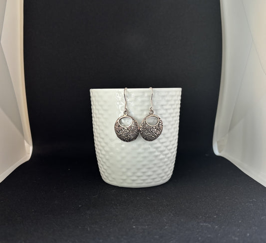 Oxidised Silver Floral Drop Earrings