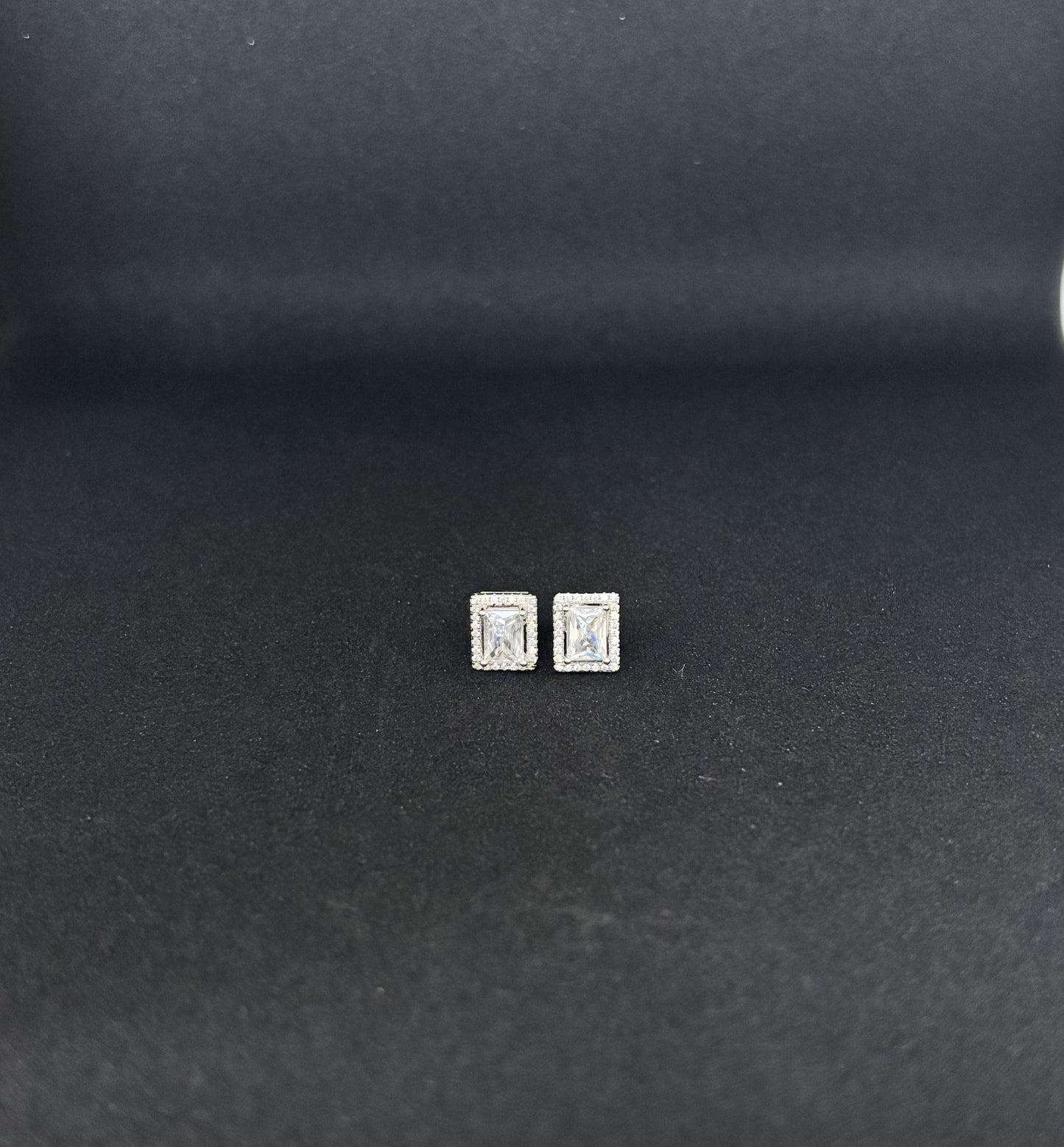 Emerald Cut Silver Solitaire Studs