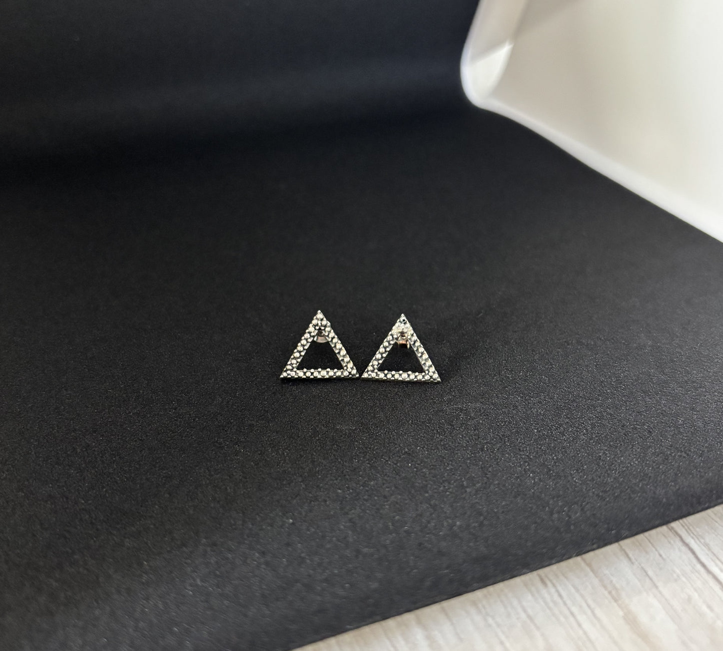 Oxidised Silver Triangle Stud Earrings