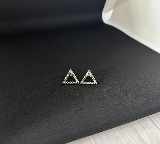 Oxidised Silver Triangle Stud Earrings