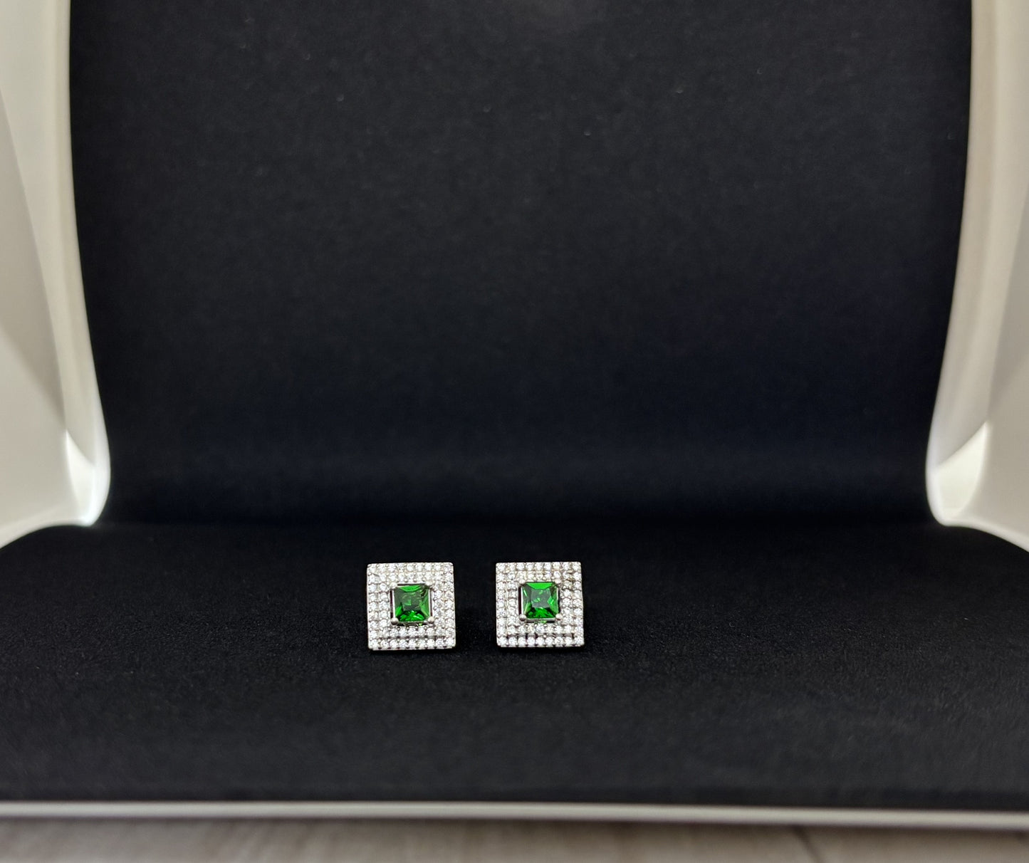 Luxe Emerald-Cut Silver Square Studs