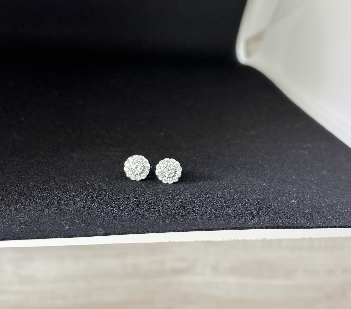 Silver Floral Solitaire Studs
