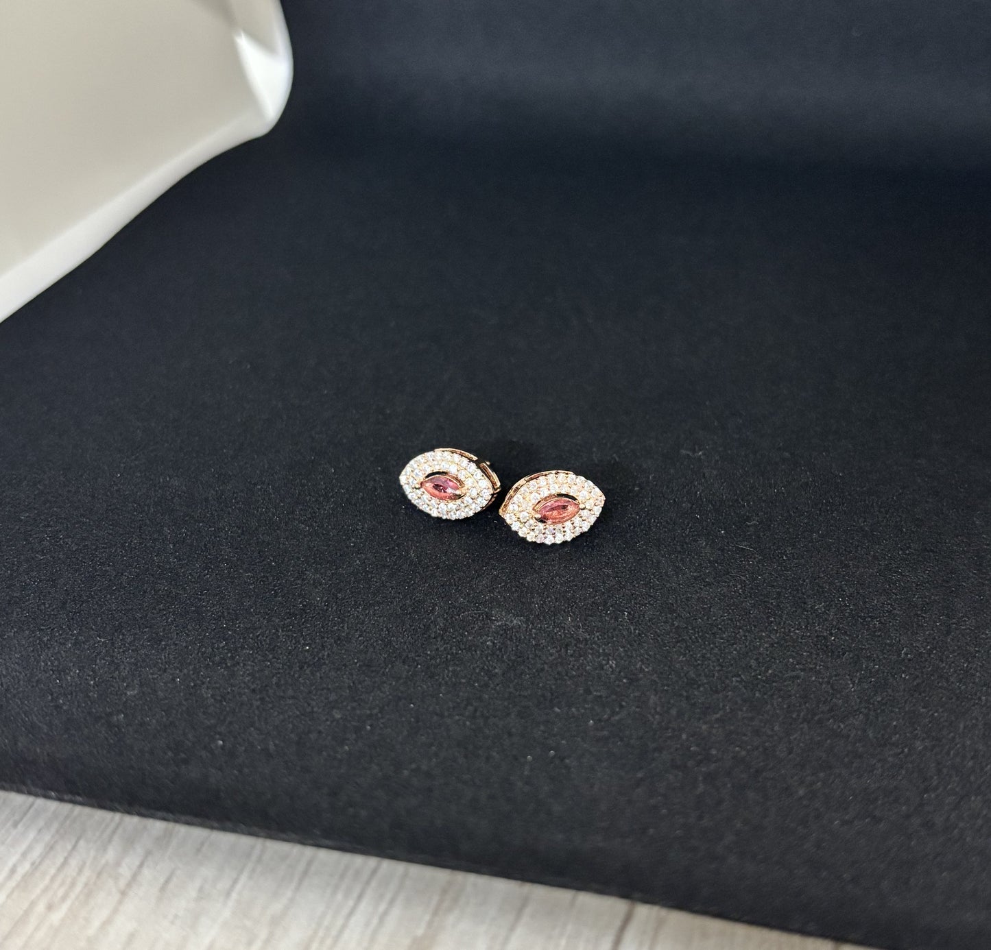 Rose Gold Pointed Oval Ruby Studs