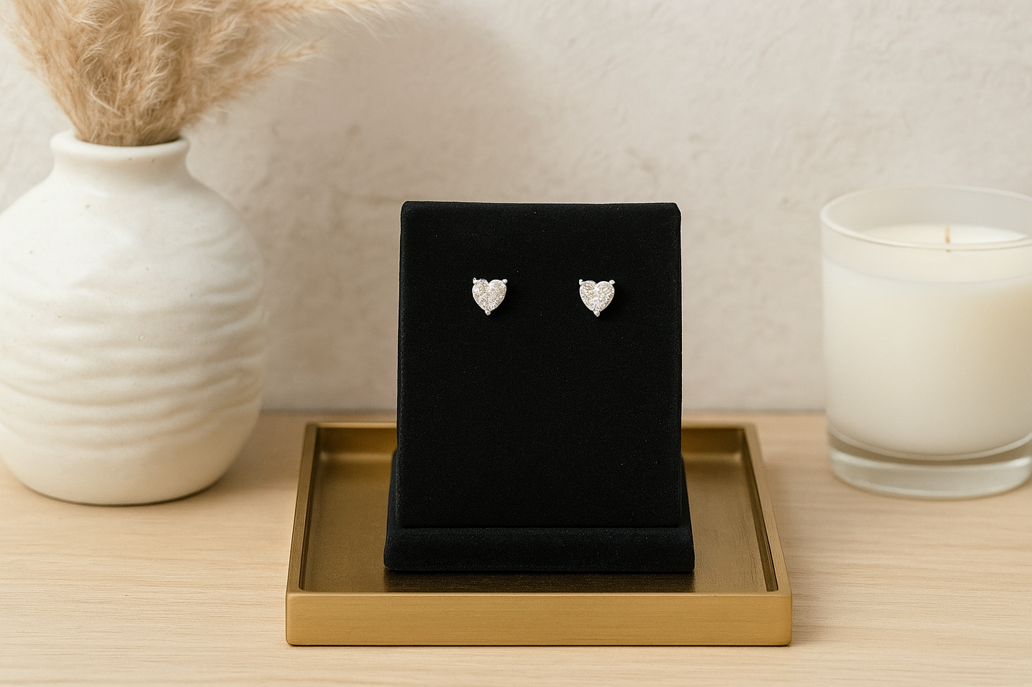 Silver Heart Solitaire Studs