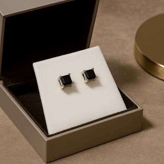 Sterling Silver Black Square Stud Earrings