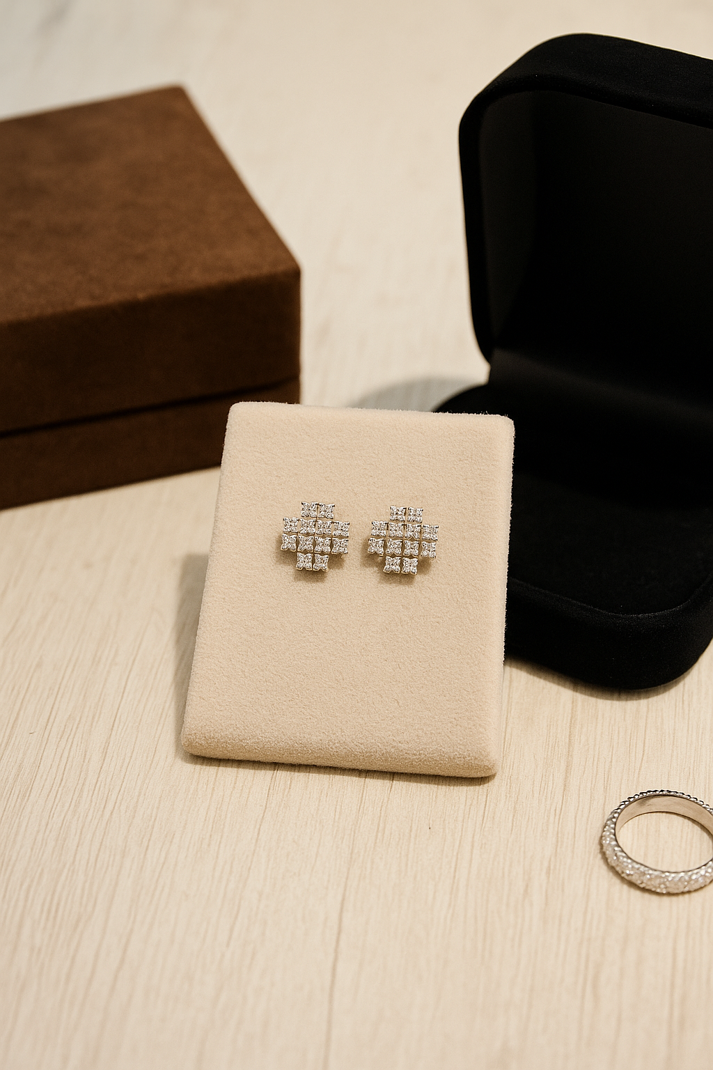 Silver Pixel-Cut Square Studs