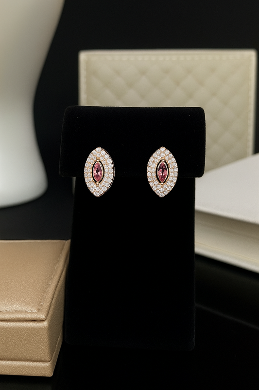 Rose Gold Pointed Oval Ruby Studs