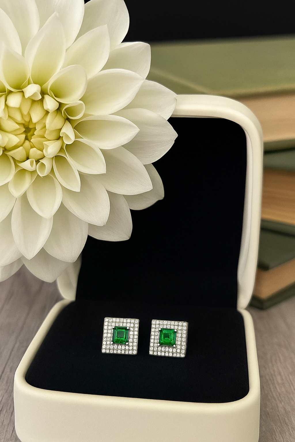 Luxe Emerald-Cut Silver Square Studs