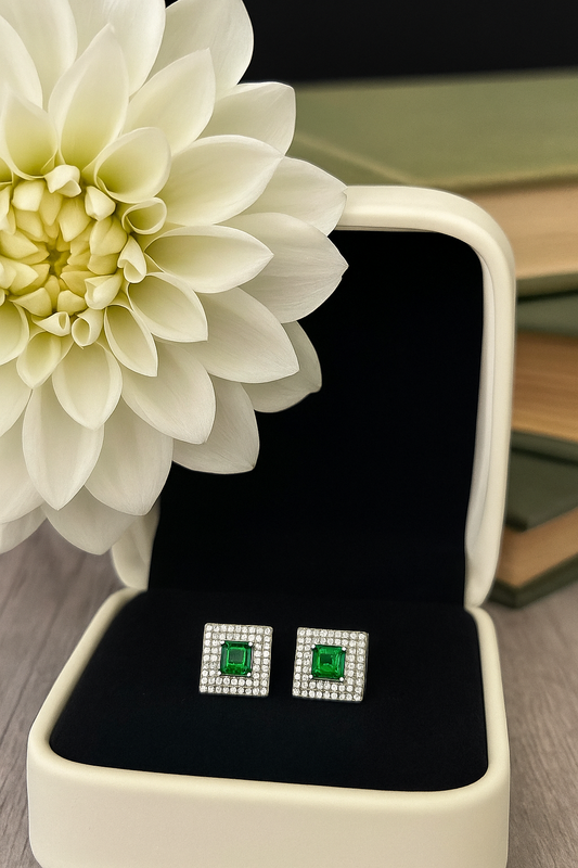 Luxe Emerald-Cut Silver Square Studs