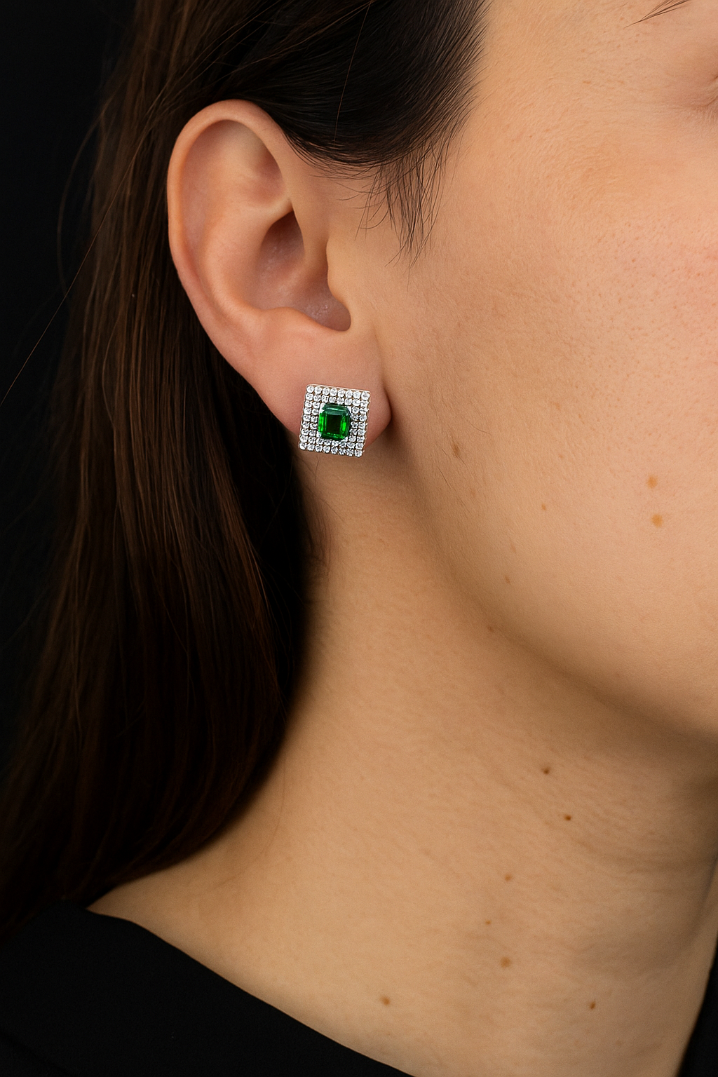 Luxe Emerald-Cut Silver Square Studs