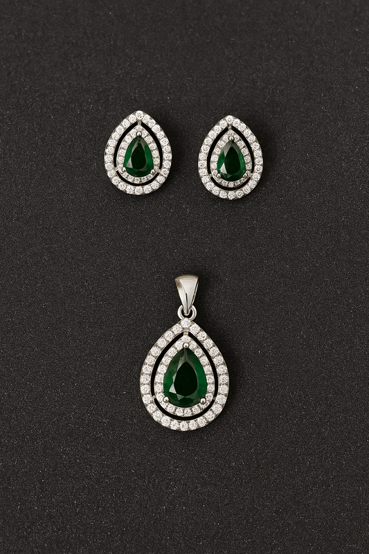 Classic Silver Emerald Drop Set