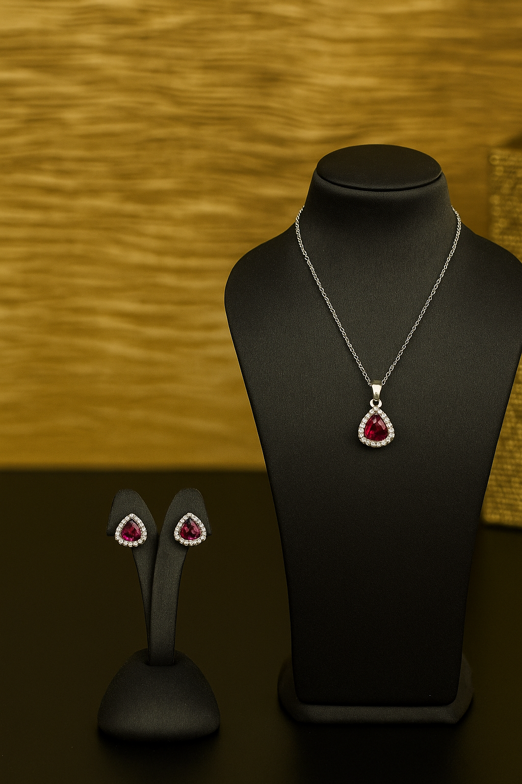 Classic Silver Ruby Curve Set – Bold Shape, Refined Sparkle