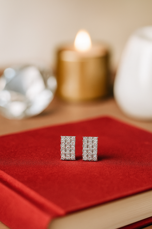 Silver Rectangular Solitaire Studs