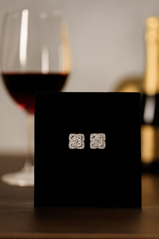 925 Sterling Silver Square-Cut Floral Stud Earrings