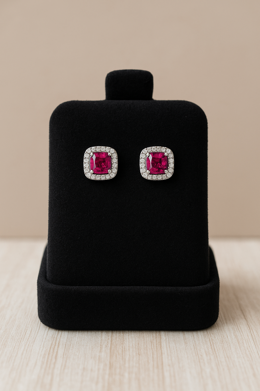 Silver Ruby Geo Studs