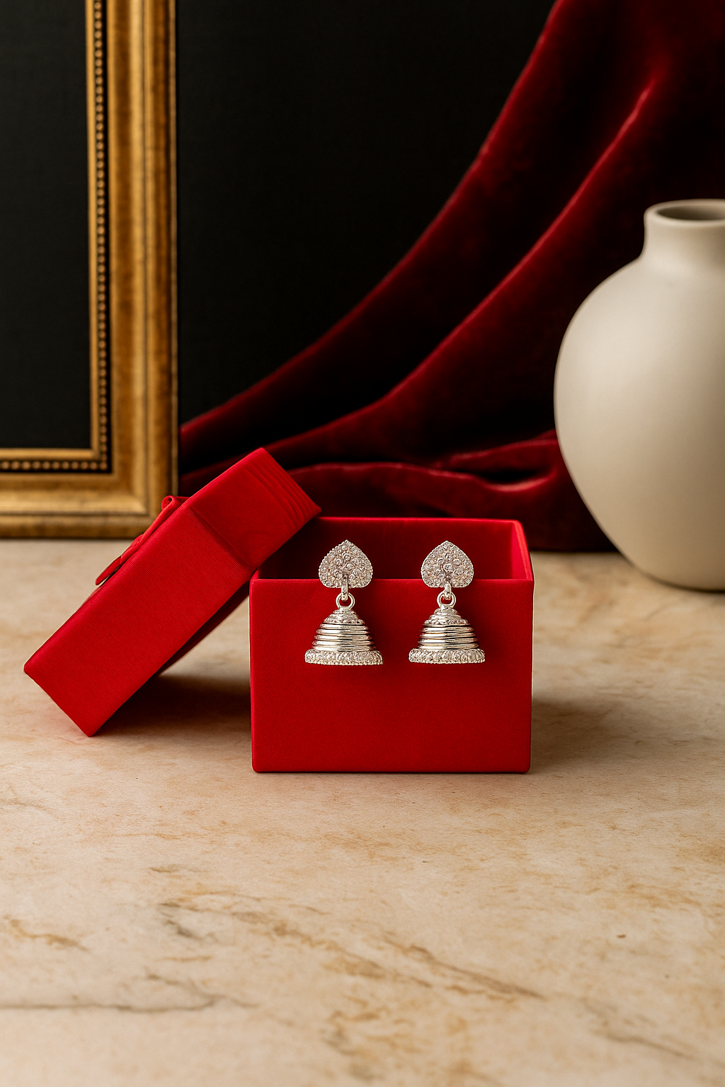925 Sterling Silver Leaf Drop Jhumki Earrings
