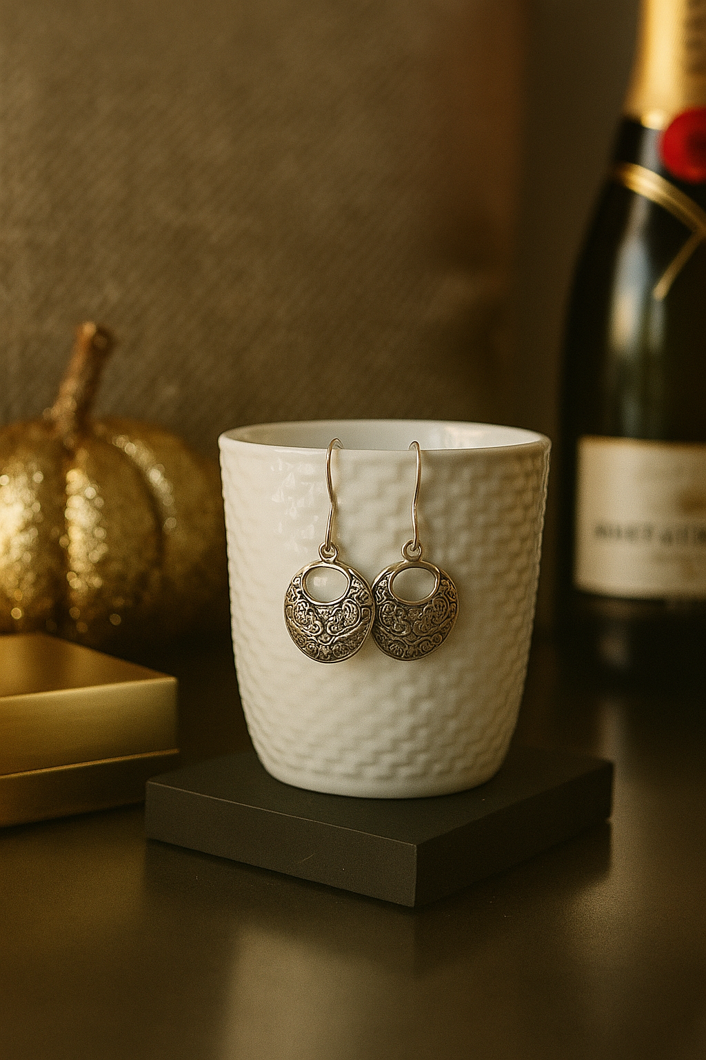 Oxidised Silver Floral Drop Earrings