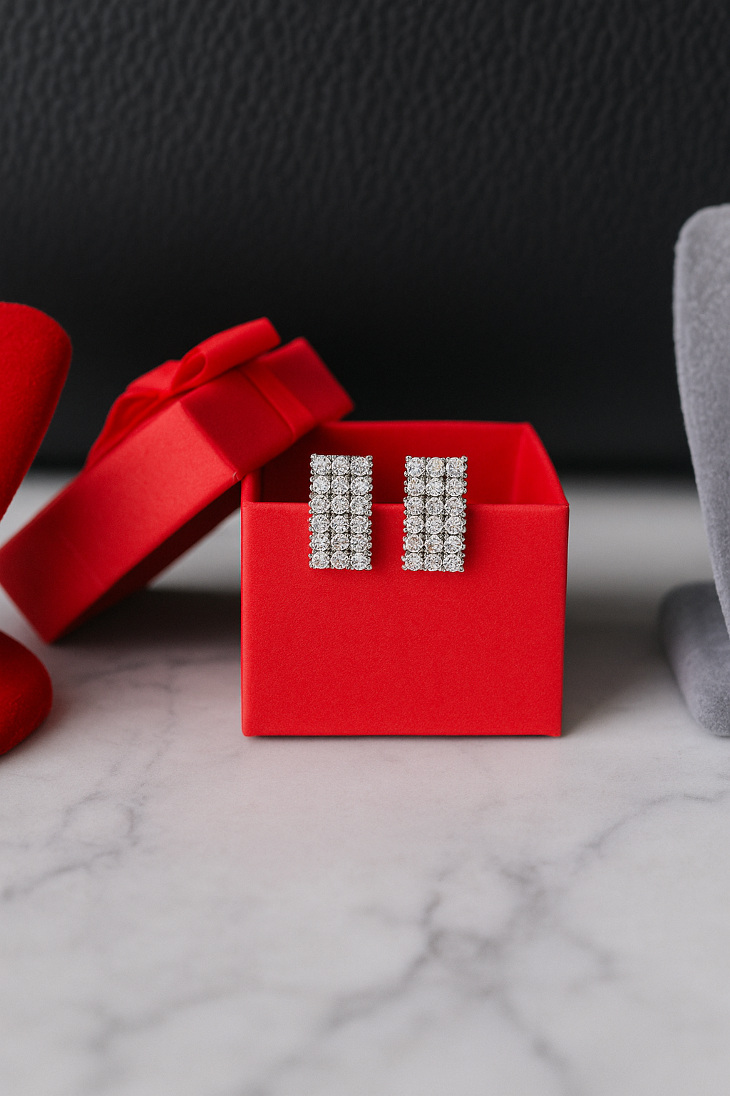 Silver Rectangular Solitaire Studs