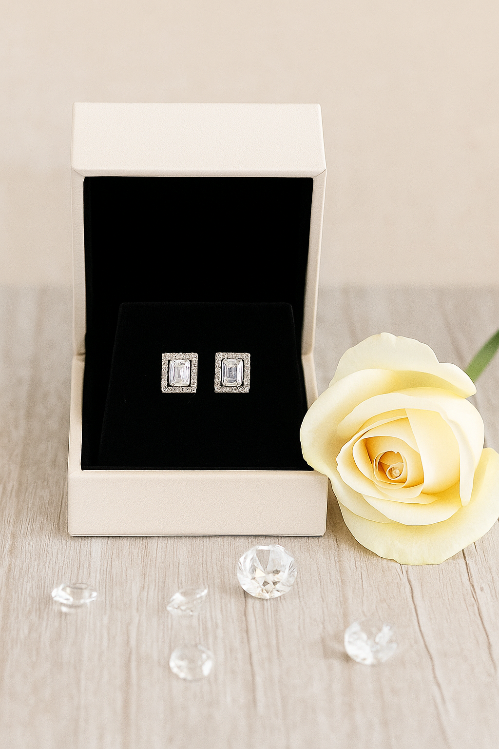 Emerald Cut Silver Solitaire Studs